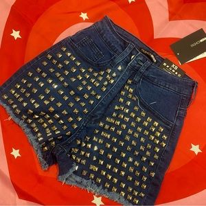 fashion nova high waisted pyramid studded shorts 24